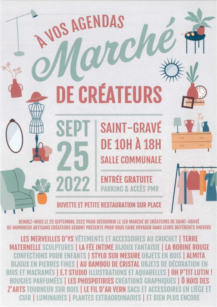 Marché de créateurs 1ère édition dimanche 25 septembre 2022 ST GRAVÉ